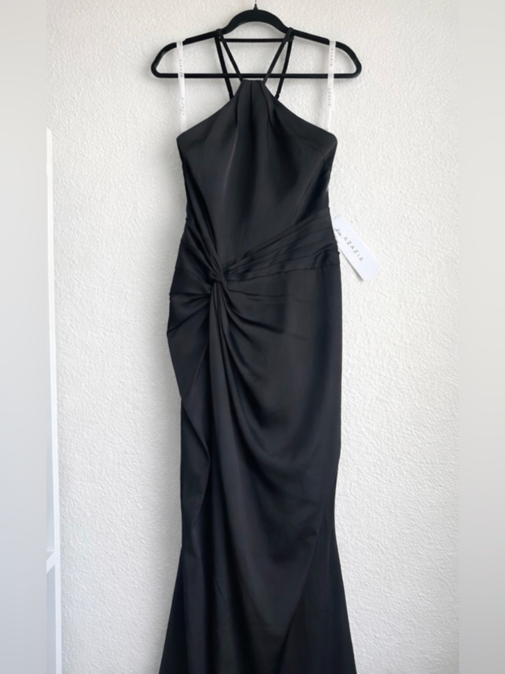 NWT Azazie Black Halter Maxi Dress with Side Slit